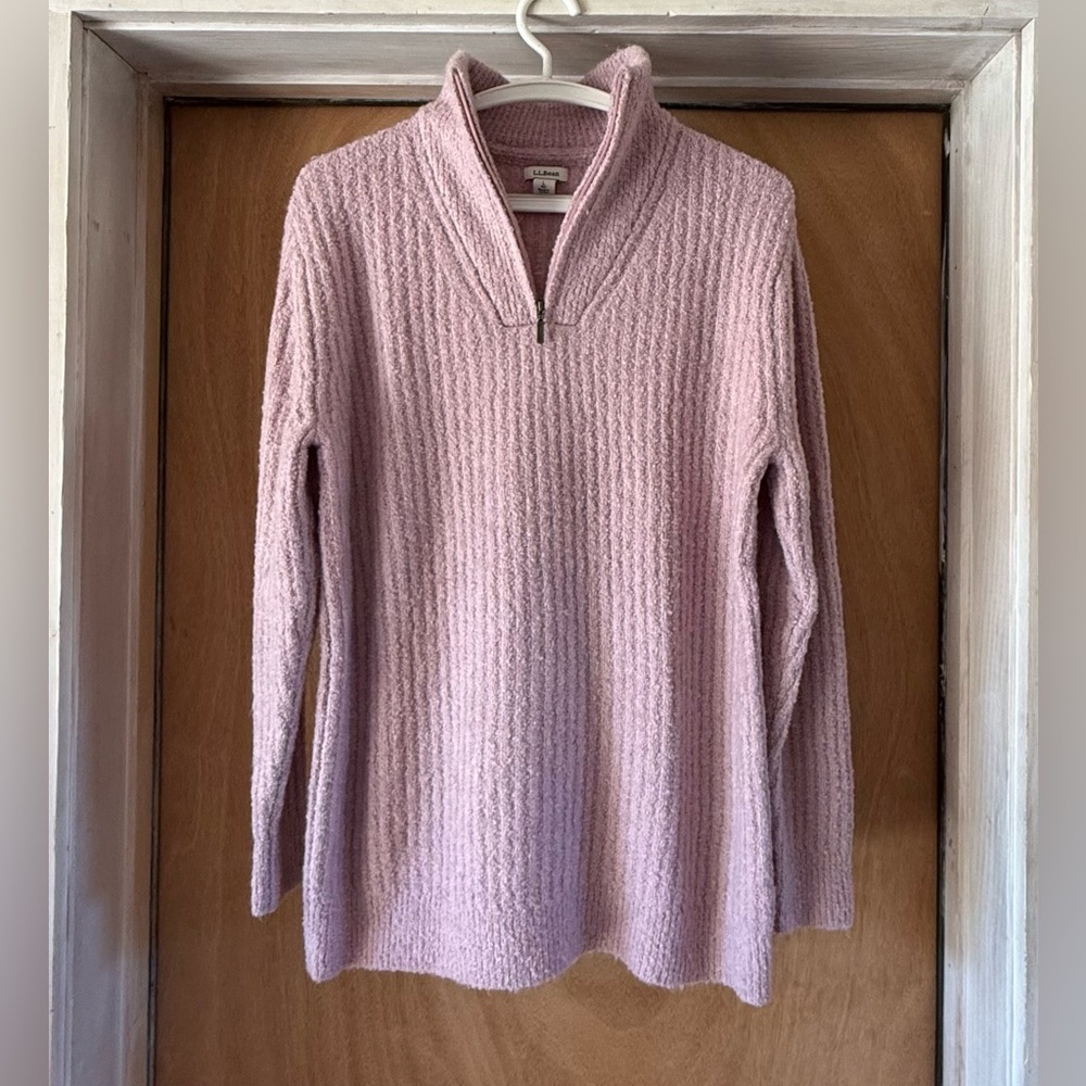 L.L. Bean Cozy Cloud Quarter-Zip Sweater Pink Mauve Wool Blend Women’s Size L